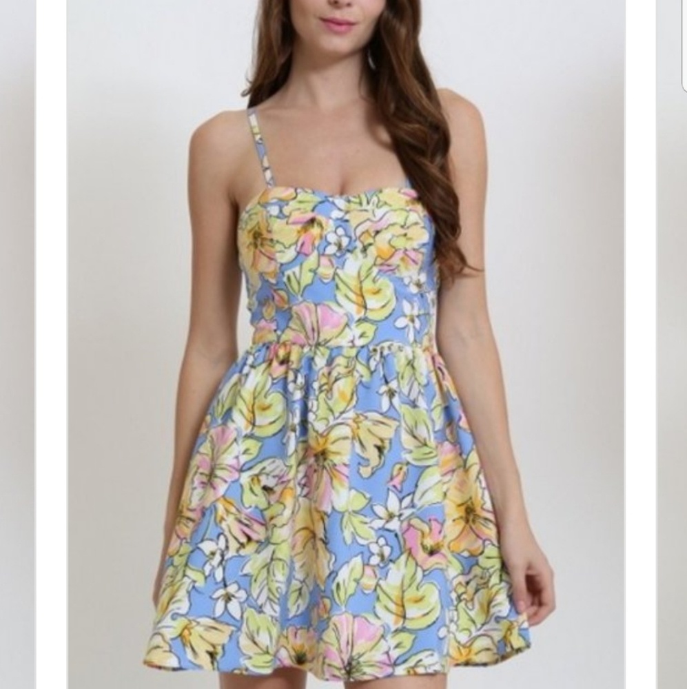 Blue Tropical Summer  Dress - Picture 4 of 5